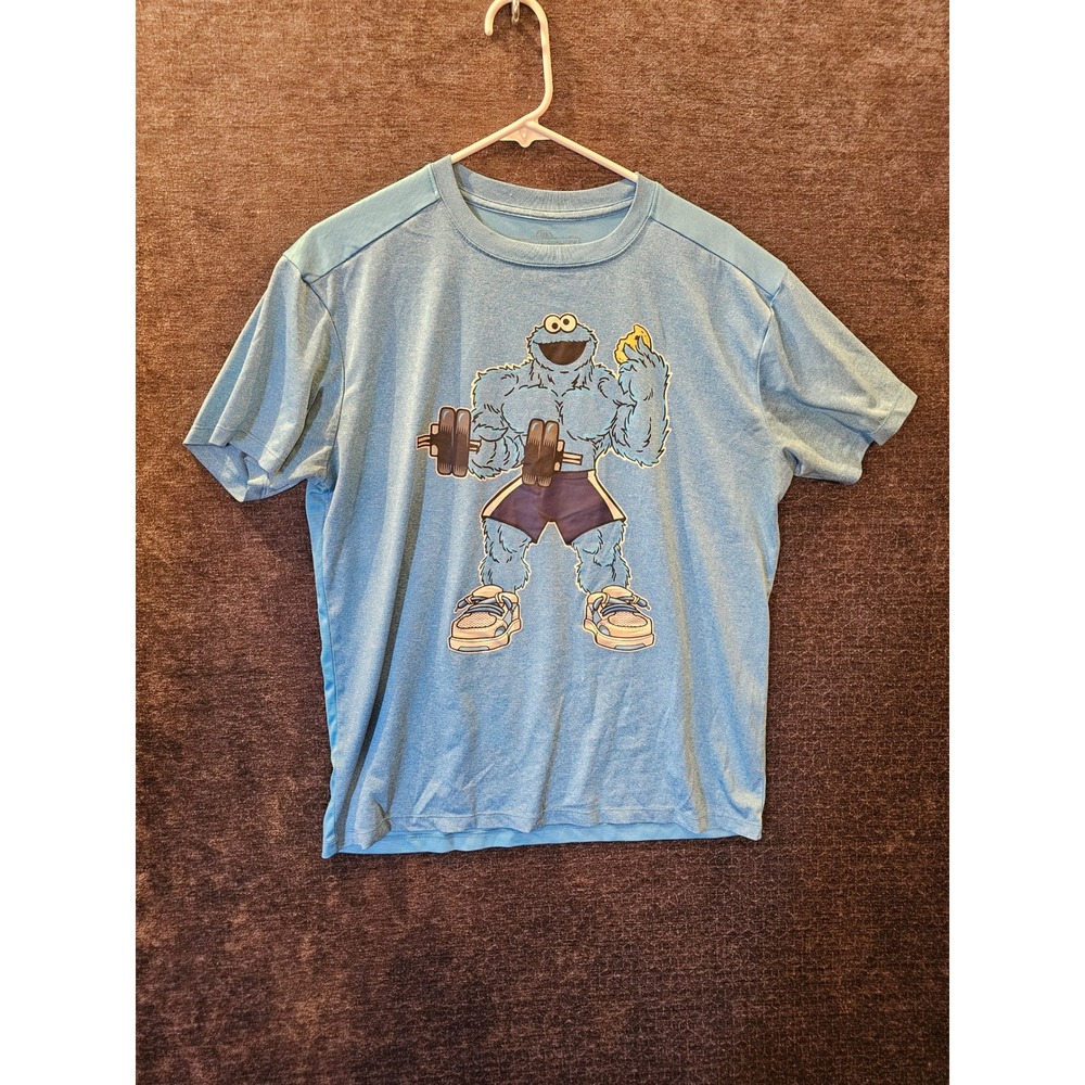 Mens Sesame Street Cookie Monster Graphic T Shirt Blue Short Sleeve Athletic Fit